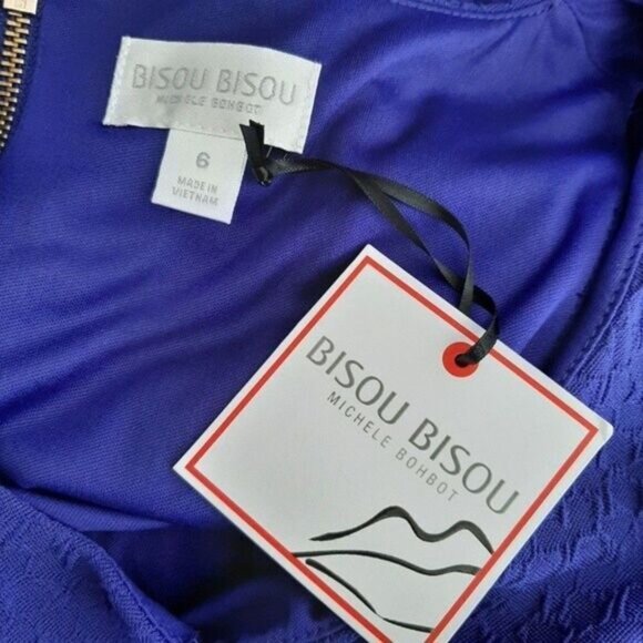 BISOU BISOU | NEW Sleeveless 3D Textured Sheath Dress Royal Blue Sz 6 - Picture 10 of 11
